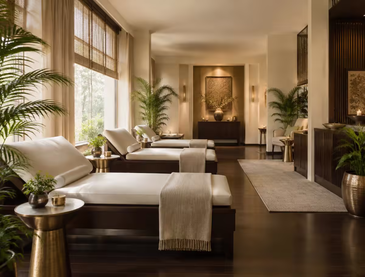 Quiet wellness room in warm neutral tones